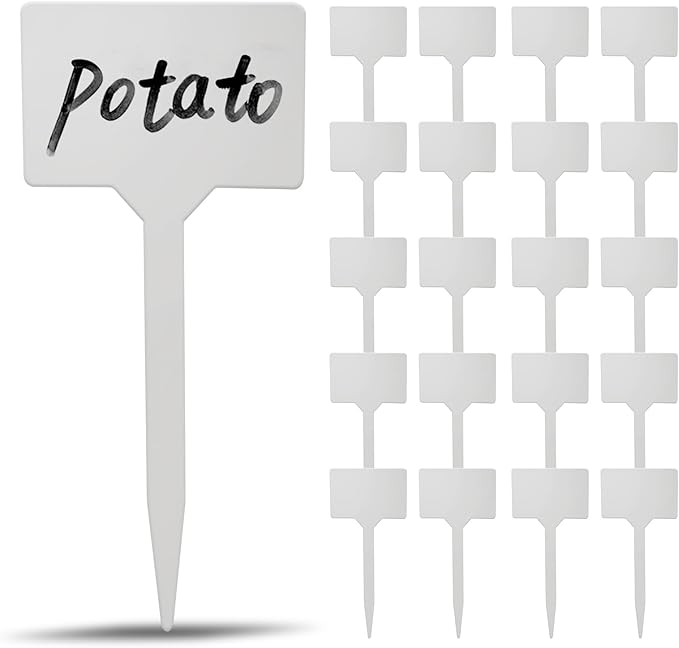 20pcs White Plastic T-Shape Plant Labels, 6inch - Perfect for Outdoor, Indoor & Greenhouse Plants