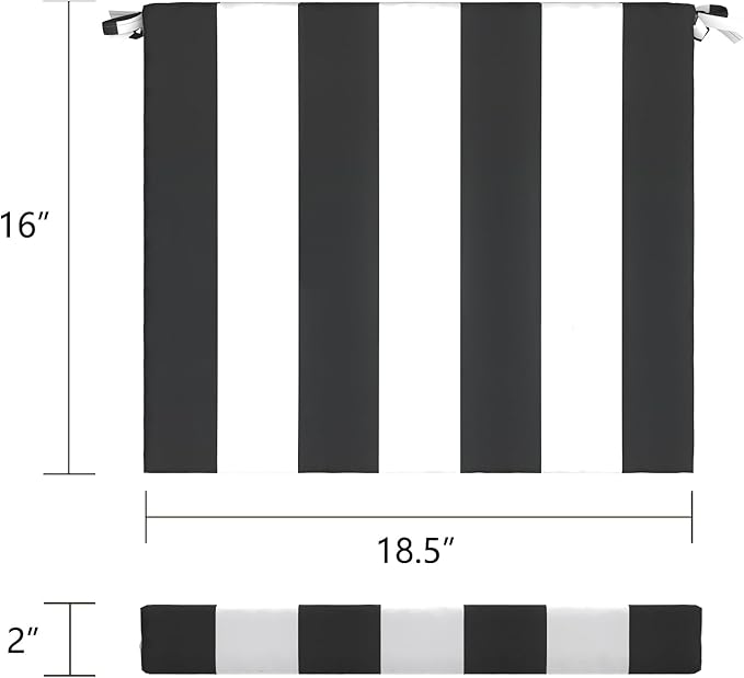 LVTXIII Outdoor Chair Cushions 18.5"x16"x2" Pack of 2, Water-Repellent Square Corner Memory Foam Seat Cushions with Ties for Garden Patio Furniture, Cabana Black
