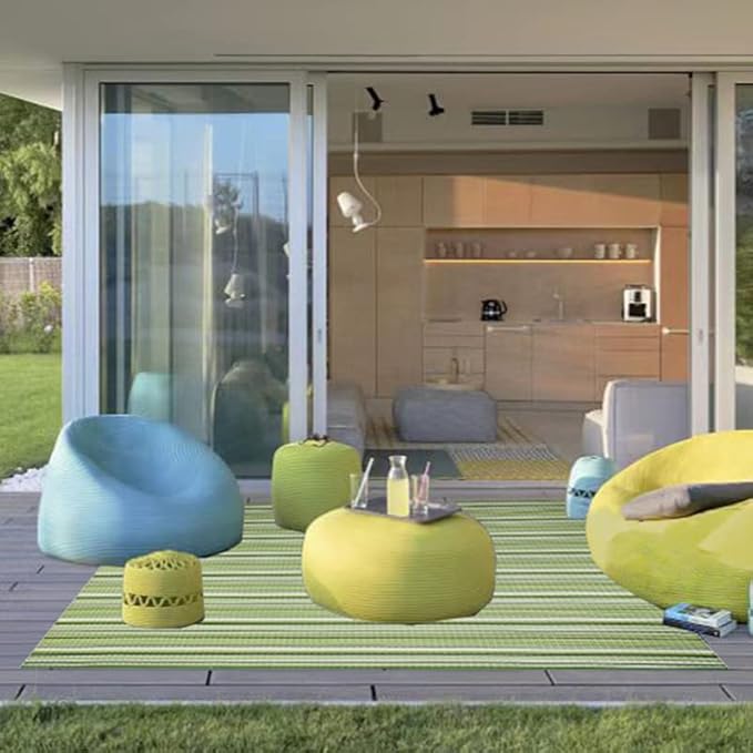 Reversible Outdoor/Indoor Plastic Rug Plastic Straw Rug Waterproof Portable Mat, Easy to Clean and Fold,Perfect for Garden, Patio, Picnic, Decking-（Green，8x10Ft）