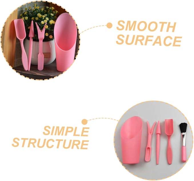 Succulent Planting Tool Set with Pink Bucket, Small Soil Scoop, Transplanter and Cleaning Brush for Indoor Gardening and Succulent Care, Sturdy Gardening Accessories for Planting