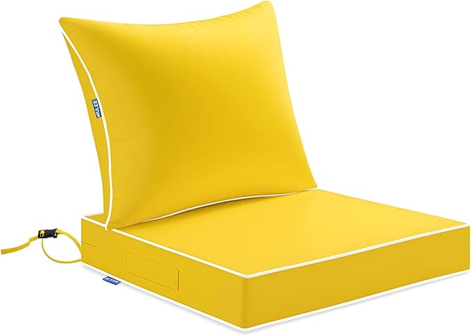 MIULEE Yellow Outdoor Seat Cushion 22x22 Inch Waterproof & 3 Year Fade Resistant Deep Seat and Back Cushion for Patio Furniture Chair Sofa Couch with Handle and Adjustable Straps
