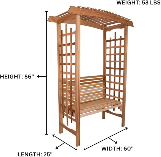 All Things Cedar GA87-B Garden Arbor with Bench | Outdoor Wooden Bench | Garden Bench Seat | Untreated Cedar, Western Red Cedar Craftsmanship | Wood Bench Outdoor 60x25x86