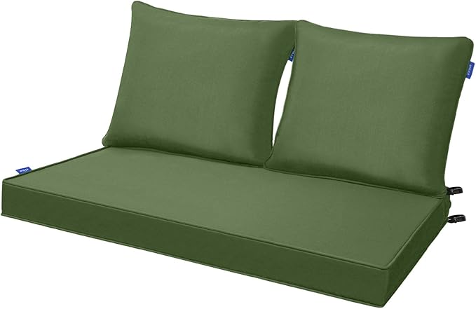 Outdoor Loveseat Cushion Set 44'' x 24'', Outdoor Cushions for Patio Furniture with Fastness Cover, Water Repellent Outdoor Seat Cushion and Couch Back Cushions for Bench, and Swing (Solid Moss Green)