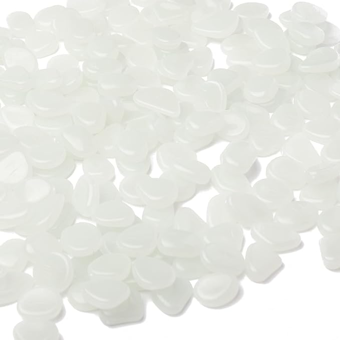 Oubest Glow in The Dark Pebbles/Glow Stones/Glowing Rocks Blue Decor for Garden/Fish Tank/Aquarium/Walkway/Driveway/Plant Pots/Bonsai (200, White)