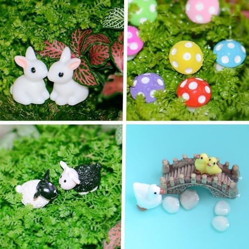 100 PCS Mini Fairy Garden Accessories Kit Outdoor Mushroom Tiny Animal Miniatures Garden Figurines Landscape Ornaments for Bonsai Terrarium House Plant Party Decoration Supplies