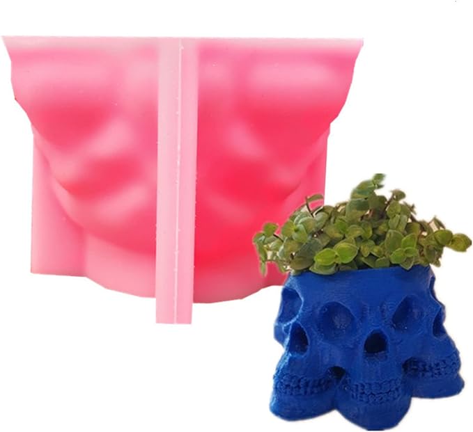 Overlapping Skull Succulent Flower Pot Silicone Mold Concrete Planter Vase Cement Mold Plaster Epoxy Resin Pen Brush/Candle Holder Mold Polymer Clay Mould