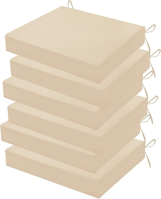 Outdoor Chair Cushions Set of 6, 18.5 x 16 Inch Patio Chair Cushions for Outdoor Furniture, Water Resistant, Non-Slip Ties (Beige)