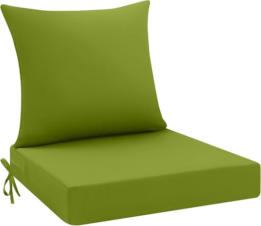 idee-home Outdoor Cushions for Patio Furniture, Outdoor Seat Cushion, Waterproof Hampton Bay Deep Seat Replacement Couch Chair Cushions for Garden Lawn Backyard Deck, 24 x 24 Green