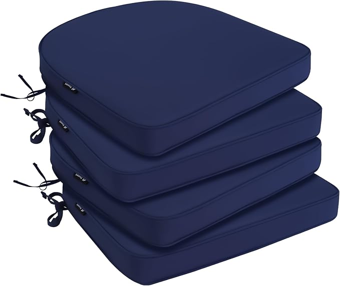 Favoyard Outdoor Chair Cushions 17"x16"x2" Set of 4 Waterproof Seat Cushion for Patio Furniture with 3-Year Fade Resistant Removable Cover Attach Straps Hidden Zipper Round Corner for Yard Garden