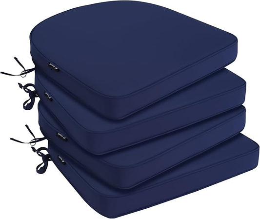 Favoyard Outdoor Chair Cushions 19"x19"x2" Set of 4 Waterproof Seat Cushion for Patio Furniture with 3-Year Fade Resistant Removable Cover Attach Straps Hidden Zipper Round Corner for Yard Garden