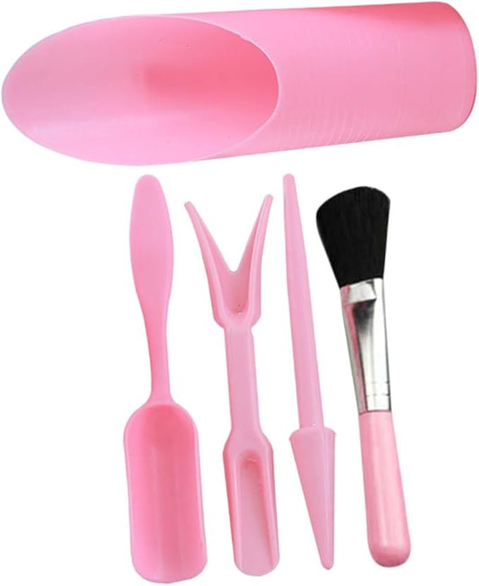 Succulent Planting Tool Set with Pink Bucket, Small Soil Scoop, Transplanter and Cleaning Brush for Indoor Gardening and Succulent Care, Sturdy Gardening Accessories for Planting