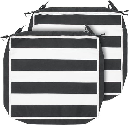 Magpie Fabrics Indoor Outdoor Cushion Cover Replacement 2 Pack, NO Insert! Water Repellent Slipcover with Ties Christmas Decor for Patio Garden Chair Seat Sofa Bench Wicker(Black White, 22x20x4 Inch)