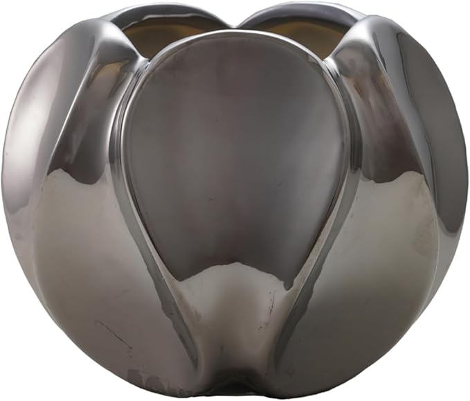 Bloomingville Round Stoneware Planter, Chrome Glazed