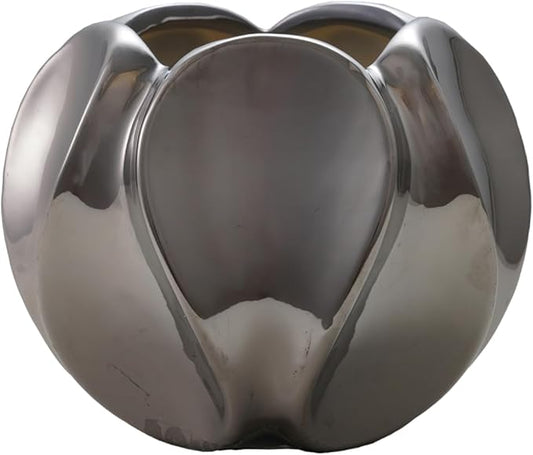 Bloomingville Round Stoneware Planter, Chrome Glazed