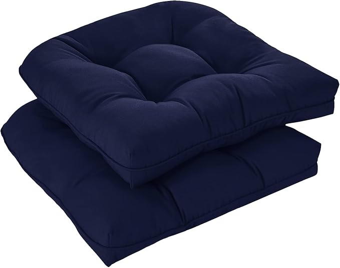 downluxe Outdoor Chair Cushions Set of 2 for Patio Furniture, Waterproof Tufted Overstuffed Patio Furniture Cushions, Thick Outdoor Seat Cushion, 19" X 19" X 5", Navy