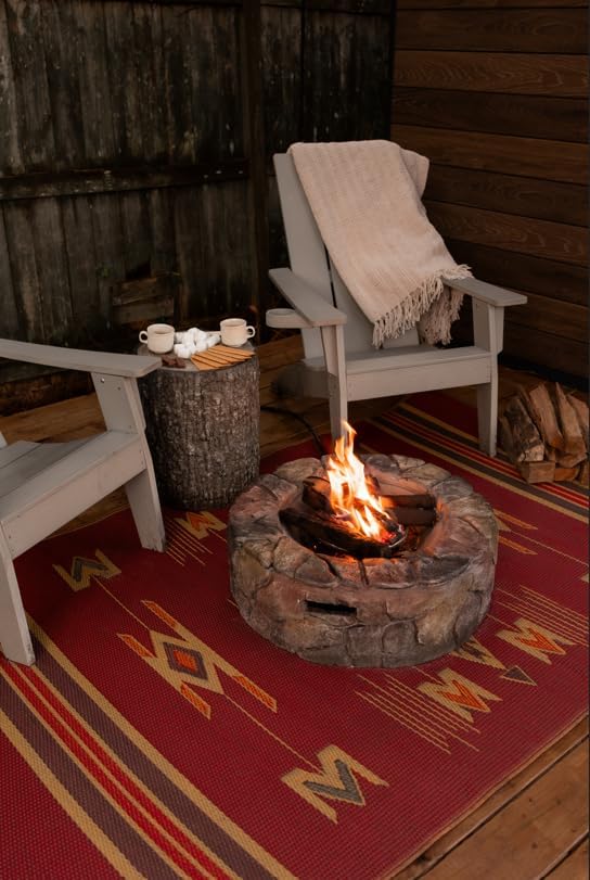 Mad Mats Traditional Outdoor Rug, Reversible Plastic Mat (6' x 9', Navajo - Dark Red)