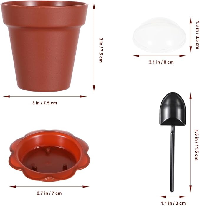 Garneck 20pcs Mini Flower Pot Dessert Cups with Lids Shovel Spoons and Bottom Tray Plastic Small Cake Cup for Construction Birthday Baby Shower Summer Ice Cream Yogurt Mousse Pudding