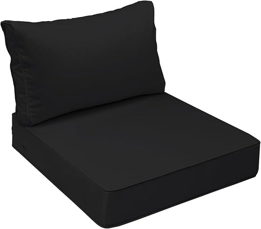 AAAAAcessories Outdoor Seat Cushions for Chairs, Fade-Resistant, Waterproof Patio Furniture Replacement Cushions, 23.5" x 25.5" x 5" + 23.5" x 13.5", Charcoal Black