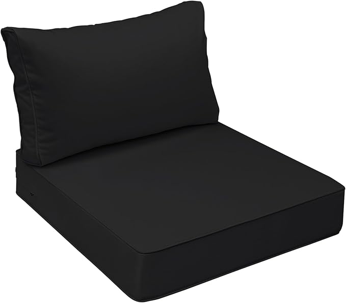 AAAAAcessories Outdoor Seat Cushions for Chairs, Fade-Resistant, Waterproof Patio Furniture Replacement Cushions, 24" x 24" x 5" + 24" x 13.5", Charcoal Black