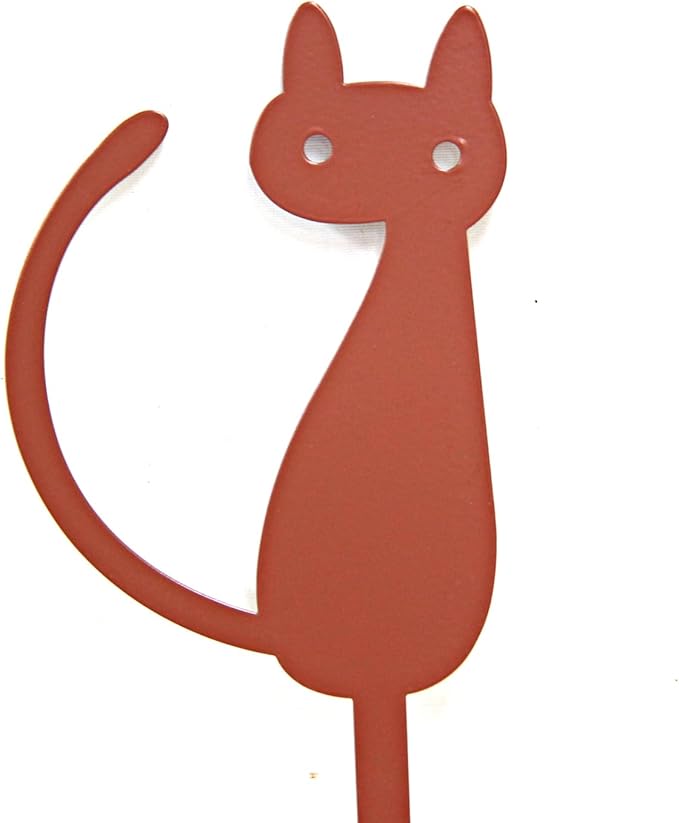 Elegant Cat Metal Garden Stake – Powder-Coated Steel Plant Pick for Pots & Planters, Rustic Indoor/Outdoor Decorative Accent
