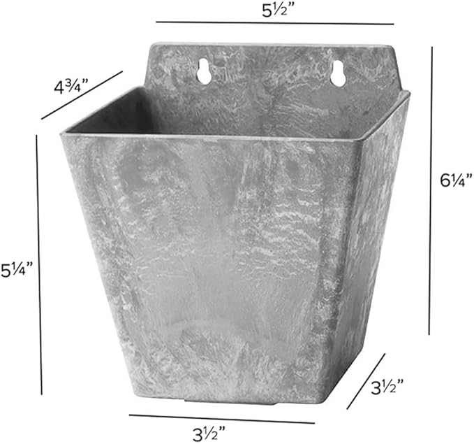 Root & Vessel Self Watering Wall Planters for Indoor or Outdoor Plants, Unique Marbled Wall Pot, Made of Eco-Friendly Blend of Stone and Plastic, Gray, 5.5"
