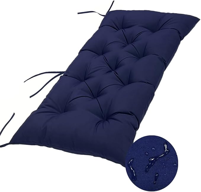 Outdoor Waterproof & Sun-Resistant Bench Cushion, 47.3"x19.7"x3.2" Tufted Patio Seat Pad with Non-Slip Ties,Long Chair Cushion for Garden,Porch,Swing,Indoor Furniture (Navy, 47.3×19.7×3.2)