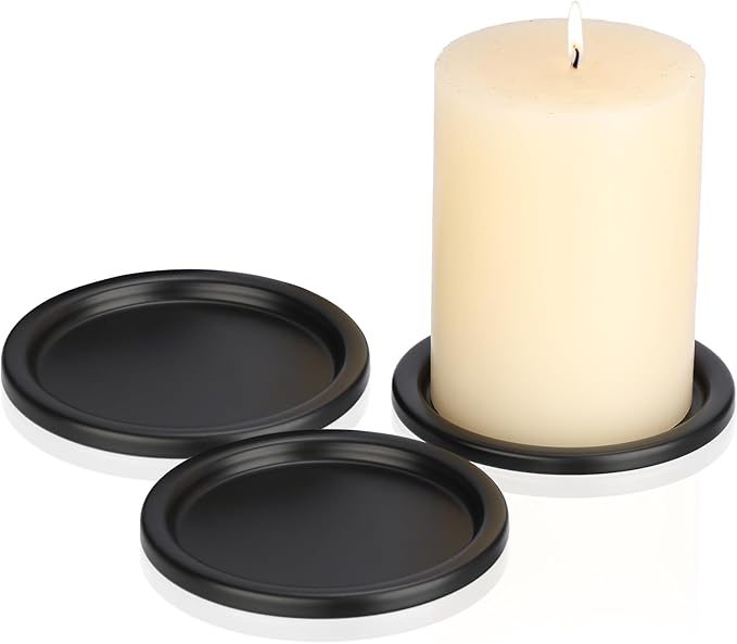 OwnMy 3PCS Iron Candle Holders for Pillar Candles, 3 Inch Metal Pillar Candle Plates and Trays, Small Round Tealight Holders Elegant Candle Stands Bases for Wedding Dining Table Centerpieces, Black