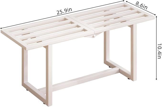 2 Pack Metal Plant Stand, Foldable Heavy Duty Indoor, Window Iron Plant Shelf - Mid Century Modern Slatted Bench for Patio, Garden, Living Room Load Bearing 330 lbs 26" L x 10.4" H x 8.6" W 1 Tier White