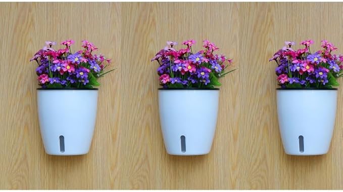 Visible Water Level Self Watering Planter,Hanging Planters,Wall Mounted Plants Holder,Small Flower pots Indoor Out Flowerpot with 3 Hooks Plastic Pots for Plants 3 Pack (White, 5.5inch)