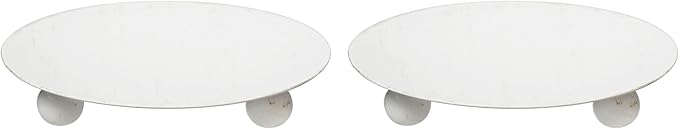 Hosley Set of 2 Whitewashed Iron Pillar Candle Holder Plates – 4-Inch Decorative Round Trays for Pillar Candles – Ideal for Weddings, Special Occasions, Home Décor, and Pedestal Displays