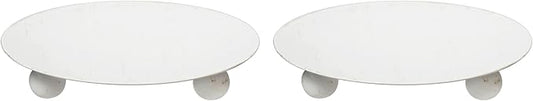 Hosley Set of 2 Whitewashed Iron Pillar Candle Holder Plates – 4-Inch Decorative Round Trays for Pillar Candles – Ideal for Weddings, Special Occasions, Home Décor, and Pedestal Displays