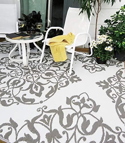 Mad Mats Traditional Outdoor Rug, Reversible Plastic Mat (4' x 6', New Wrought Iron - Cool Silver)