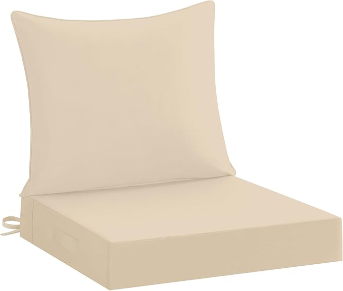 downluxe 22x22 Outdoor Chair Cushions, Waterproof Fade Resistant Patio Furniture Cushions with Handle & Removable Cover, Deep Seat Outdoor Cushions for Sofa, Couch and Patio Chairs, Beige