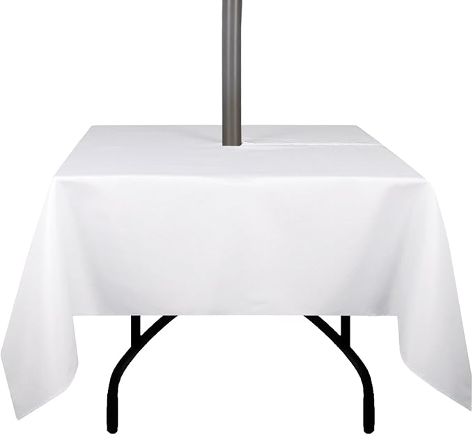 Outdoor Tablecloth Wrinkle-Free Stain Resistant Waterproof Polyester Fabric Table Cover with Zipper Umbrella Hole for Picnic/Party/Dinner/Patio Garden(60×60inch Square,Zippered,White)