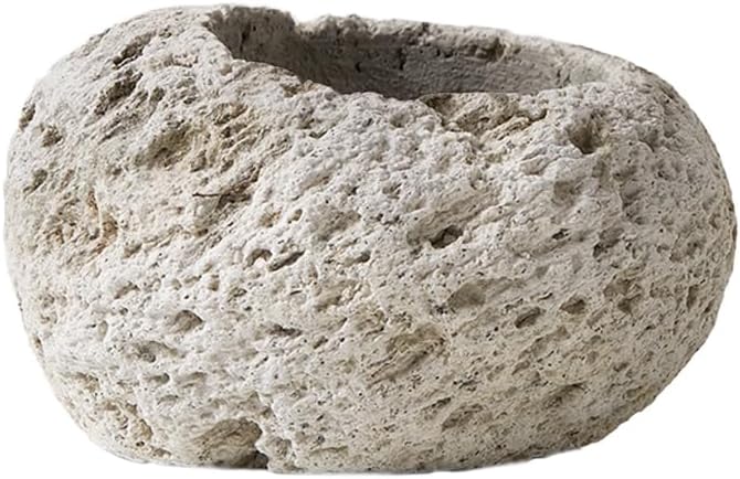 Serene Spaces Living Small Earthly Pumice Bowl Vase, Lava Rock Vase for Flowers, Plants, Candle Holder - Living Rooms, Kitchens, Bedrooms, Office, Weddings - 5" Long X 3.5" Wide X 3.5" Tall, Single