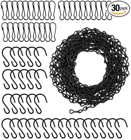 Suwimut 157 Inch Hanging Chains, Black Metal Hanging Chain with 30 S Hooks and 30 Clips for Bird Feeders, Birdbaths, Planters, Wind Chimes, Lanterns, Grow Lights and Ornaments, Outdoor Indoor Use