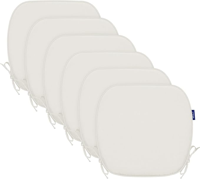 SleepMan Outdoor 17"x16" Chair Cushions with Ties Set of 6, Water Resistant All Weather U-Shape Seat Pads for Patio Garden Furniture Indoor Fade Resistant Patio Cushions (Beige)