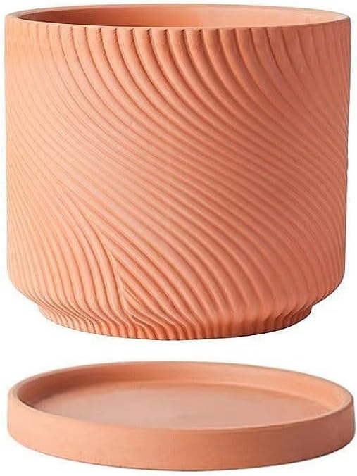 7" Unglazed Terracotta Planter with Drainage Hole & Saucer, Modern Minimalist Plant Pot for Home & Garden
