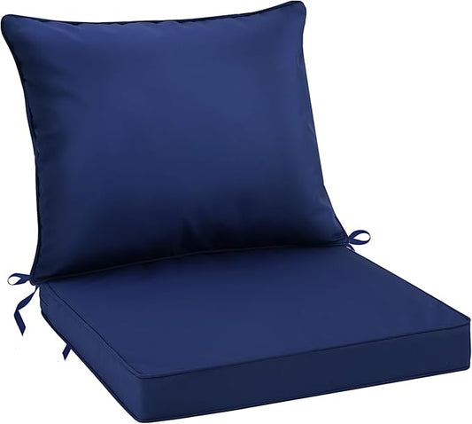 PLTCAT All-Weather Comfort Deep Seat Cushions, Fade-Resistant Patio Chair Cushion Set (Navy Blue, 24" x 24" + 24" x 20") with Removable Cover for Pation Furniture
