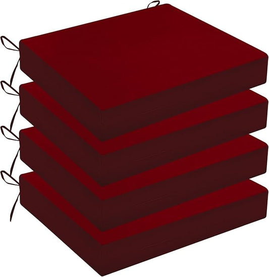 Wellsin Outdoor Chair Cushions for Patio Furniture - Outdoor Cushions for Chairs - Water Resistant Patio Chair Cushions Set of 4, 18.5"X16"X3", Burgundy