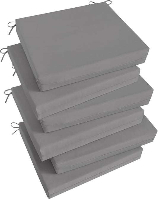 Basic Beyond Outdoor Chair Cushions Set of 6, Square Corner Outdoor Cushions for Patio Furniture, Water Resistant Patio Chair Cushions with 2 Ties, 18.5x16x3, Light Grey