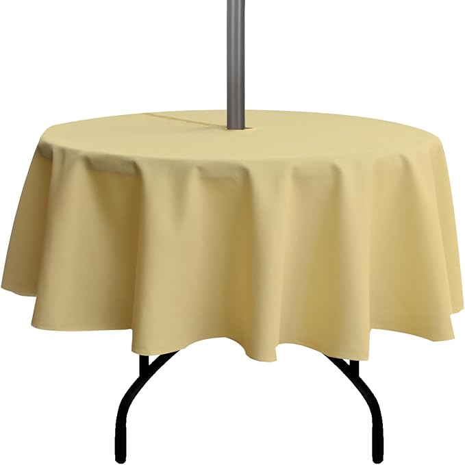 Outdoor Tablecloth Wrinkle-Free Stain Resistant Waterproof Polyester Fabric Table Cover with Zipper Umbrella Hole for Picnic/Party/Dinner/Patio Garden(60inch Round,Zippered,Yellow)