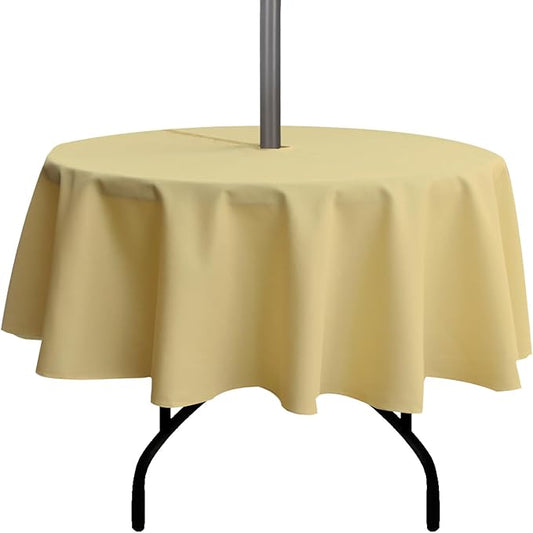 Outdoor Tablecloth Wrinkle-Free Stain Resistant Waterproof Polyester Fabric Table Cover with Zipper Umbrella Hole for Picnic/Party/Dinner/Patio Garden(70inch Round,Zippered,Yellow)