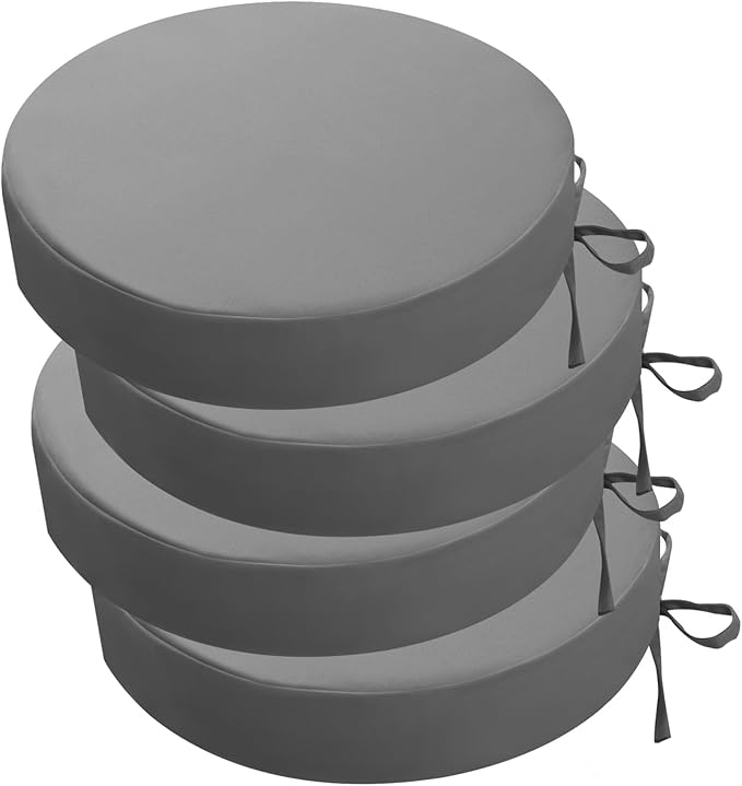 idee-home Outdoor Bistro Chair Cushions, 15”x15”x 3” Thick Outdoor Round Seat Cushions Set of 4 with Ties, Waterproof Round Patio Furniture for Garden