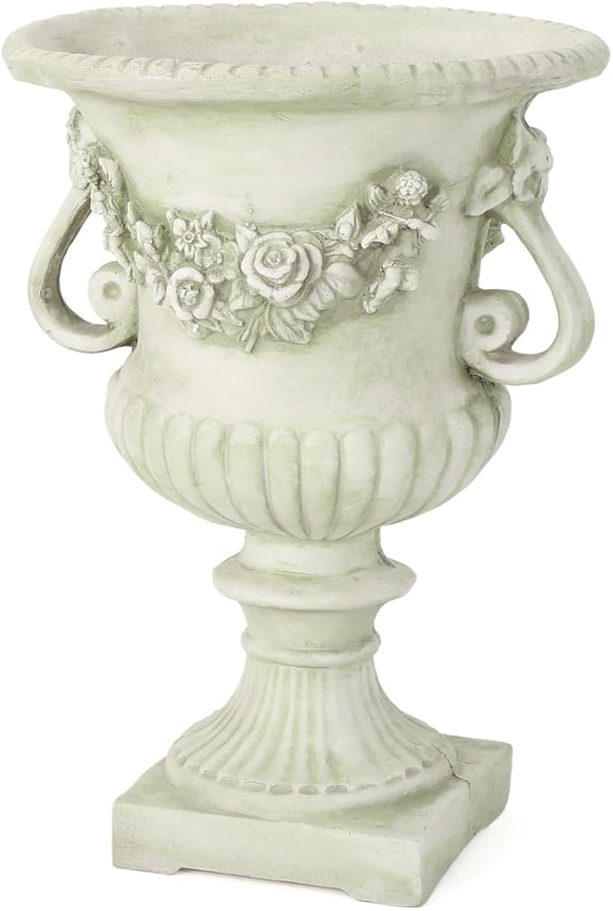 17.3" W x 24" H White Magnesium Oxide Planter Pot - Ideal for Backyard, Patio, Garden Decor