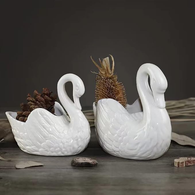 White Swan Succulent Planter, Porcelain, Candle Holder (2 Pack)