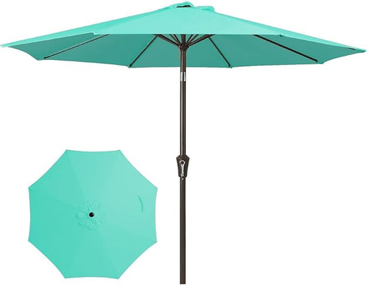 JEAREY 9FT Outdoor Patio Umbrella Market Umbrella with Push Button Tilt and Crank, Outdoor Table Umbrellas 8 Sturdy Ribs UV Protection Waterproof for Garden, Deck, Backyard, Pool (Teal)
