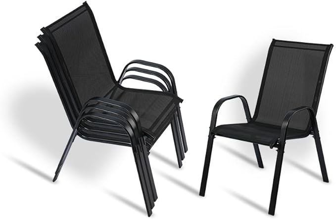 Stackable Outdoor Patio Dining Chairs with Backrest/Armrests for Lawn Garden Balcony Deck Camping-Set of 2 Or 4 (4, Black)