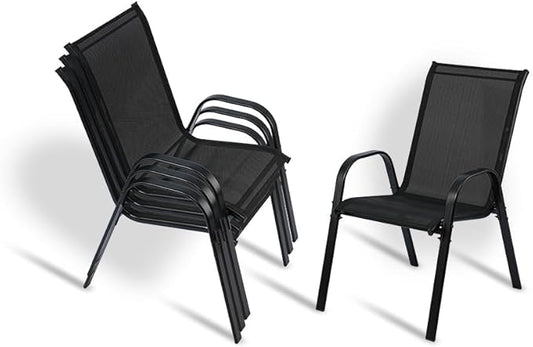 Stackable Outdoor Patio Dining Chairs with Backrest/Armrests for Lawn Garden Balcony Deck Camping-Set of 2 Or 4 (4, Black)