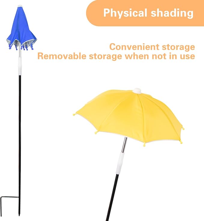 2 PCS Mini Plant Umbrellas, 10.6 Inch Diameter Small Mini Adjustable Height (23.2-31.1 Inch) Shade Umbrella for Outdoor Potted Plants Garden Bed Flower Pot Decor, Blue and Yellow